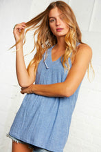 Load image into Gallery viewer, Denim Pin Stripe Out Seam V Neck Tank
