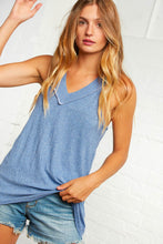 Load image into Gallery viewer, Denim Pin Stripe Out Seam V Neck Tank
