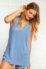 Load image into Gallery viewer, Denim Pin Stripe Out Seam V Neck Tank
