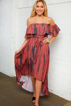 Load image into Gallery viewer, Snake Print Cold Shoulder Hi-Lo Ruffle Dress
