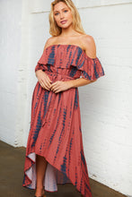 Load image into Gallery viewer, Snake Print Cold Shoulder Hi-Lo Ruffle Dress
