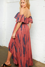 Load image into Gallery viewer, Snake Print Cold Shoulder Hi-Lo Ruffle Dress
