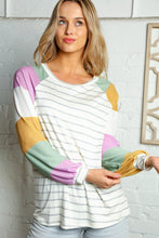 Load image into Gallery viewer, MULTI STRIPE THERMAL KNIT BUBBLE SLEEVE TOP
