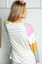 Load image into Gallery viewer, MULTI STRIPE THERMAL KNIT BUBBLE SLEEVE TOP
