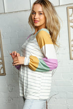 Load image into Gallery viewer, MULTI STRIPE THERMAL KNIT BUBBLE SLEEVE TOP
