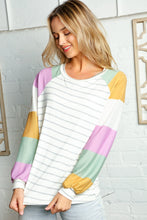 Load image into Gallery viewer, MULTI STRIPE THERMAL KNIT BUBBLE SLEEVE TOP
