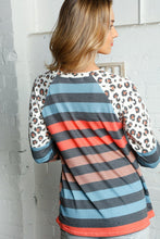 Load image into Gallery viewer, MULTI STRIPE ANIMAL PRINT SLUB RIBBED KNIT TOP
