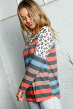 Load image into Gallery viewer, MULTI STRIPE ANIMAL PRINT SLUB RIBBED KNIT TOP
