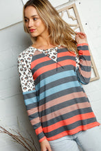 Load image into Gallery viewer, MULTI STRIPE ANIMAL PRINT SLUB RIBBED KNIT TOP
