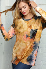 Load image into Gallery viewer, Multicolor Tie Dye Brushed Hacci Plaid Front Pocket Pullover
