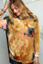 Load image into Gallery viewer, Multicolor Tie Dye Brushed Hacci Plaid Front Pocket Pullover
