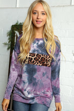 Load image into Gallery viewer, Plum Multicolor Tie Dye Leopard Print Knit Pullover
