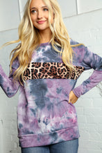 Load image into Gallery viewer, Plum Multicolor Tie Dye Leopard Print Knit Pullover
