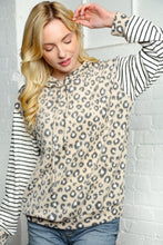 Load image into Gallery viewer, Leopard and Stripe Sleeve Drawstring Hoodie
