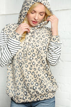 Load image into Gallery viewer, Leopard and Stripe Sleeve Drawstring Hoodie
