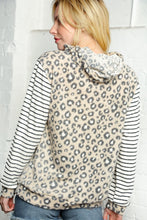 Load image into Gallery viewer, Leopard and Stripe Sleeve Drawstring Hoodie
